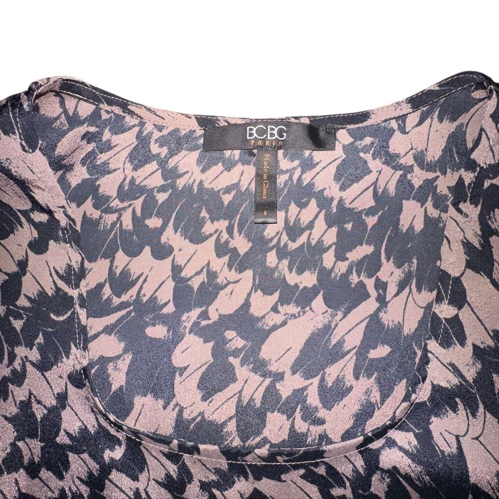 BCBG Paris Women’s Long Sleeve Black & Tan Printed Fairy Flowing Blouse - Size S - Picture 7 of 7